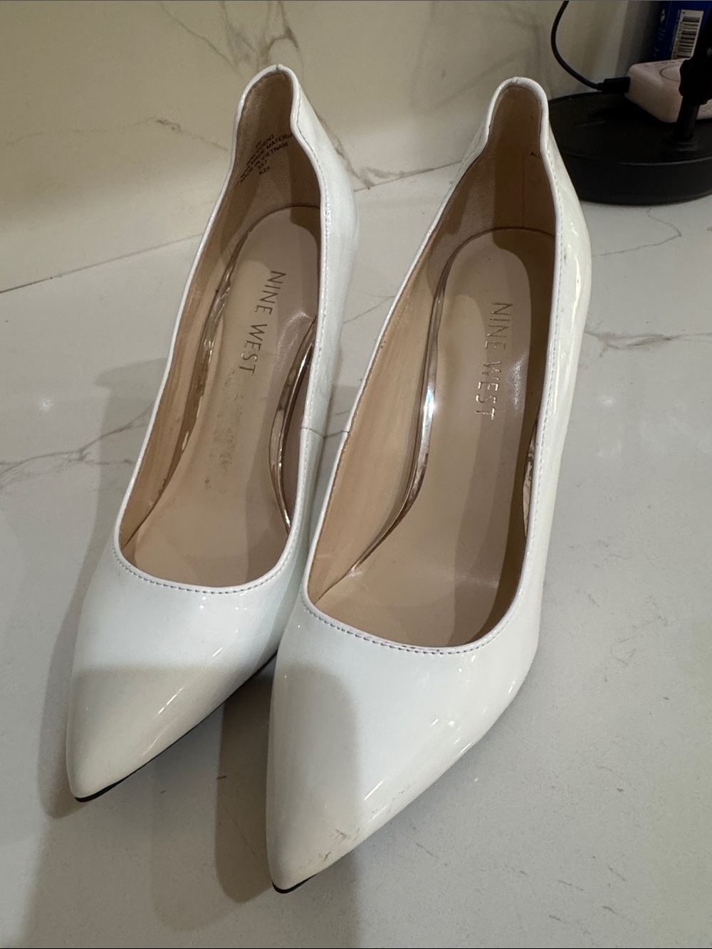Nine West White Patent Pointed Toe Pumps